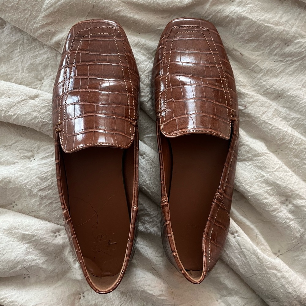 brown croc loafers